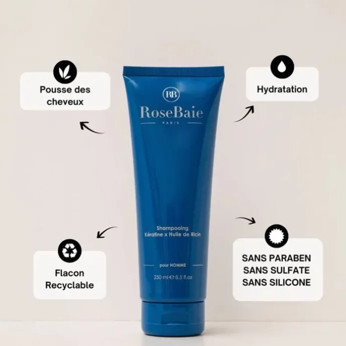 RoseBaie ParisKératine x Huile de Ricin Shampooing Pousse et Hydratation