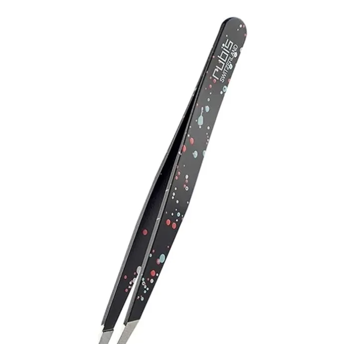 RubisPince Classique Action Painting Noire Pince à Épiler Professionnelle pour les Sourcils